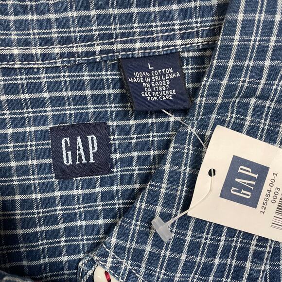 Gap Blue Plaid Denim Shirt 100% Cotton Top Long Sleeve SZ L C101852 - Picture 7 of 9